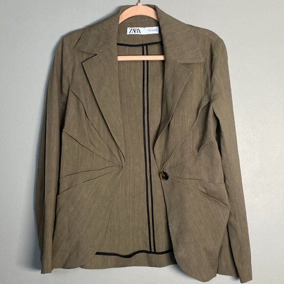 ZARA Linen Blend Blazer Size Medium - Picture 3 of 8